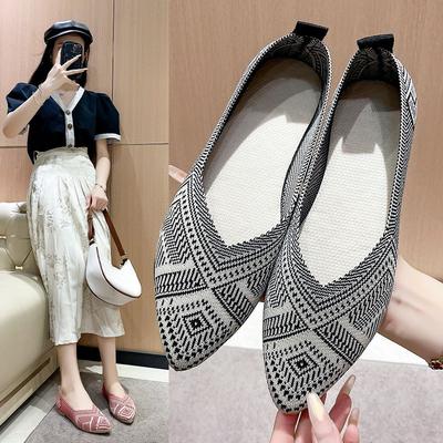 Flyweave Shoes Women's Breathable Flat Toe Shoes Pointed Toe Soft Sole Single Shoes Shallow Mouth Versatile Shoes