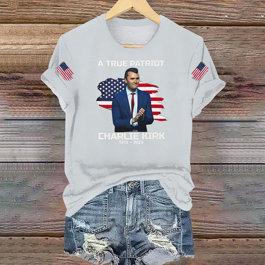 Women's Casual Printed T-shirt Round Neck Pullover Short Sleeve Top