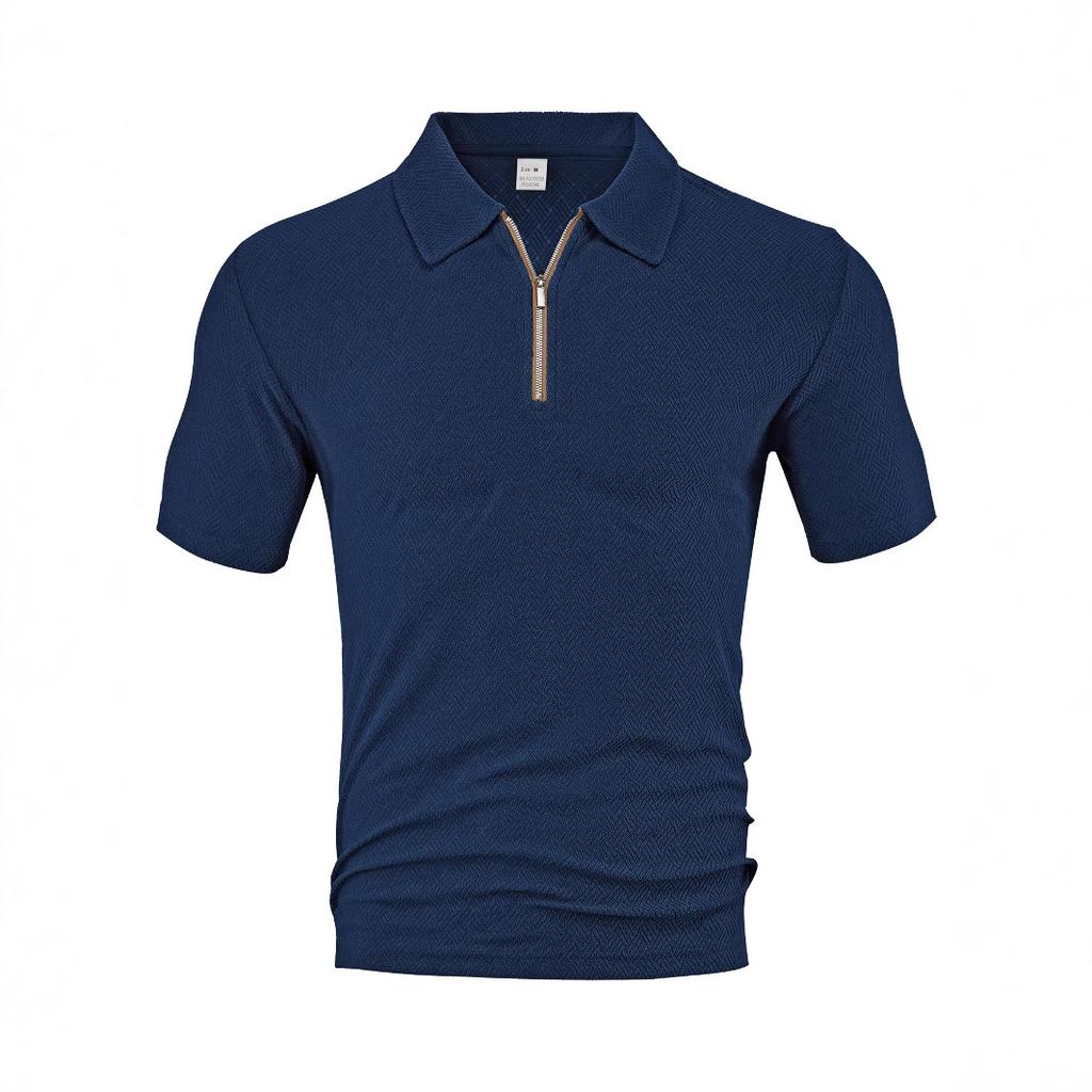 European and American Men's Clothing Summer New Casual Loose Towel Jacquard Cloth Zipper Placket Men's Short-sleeved Polo Shirt