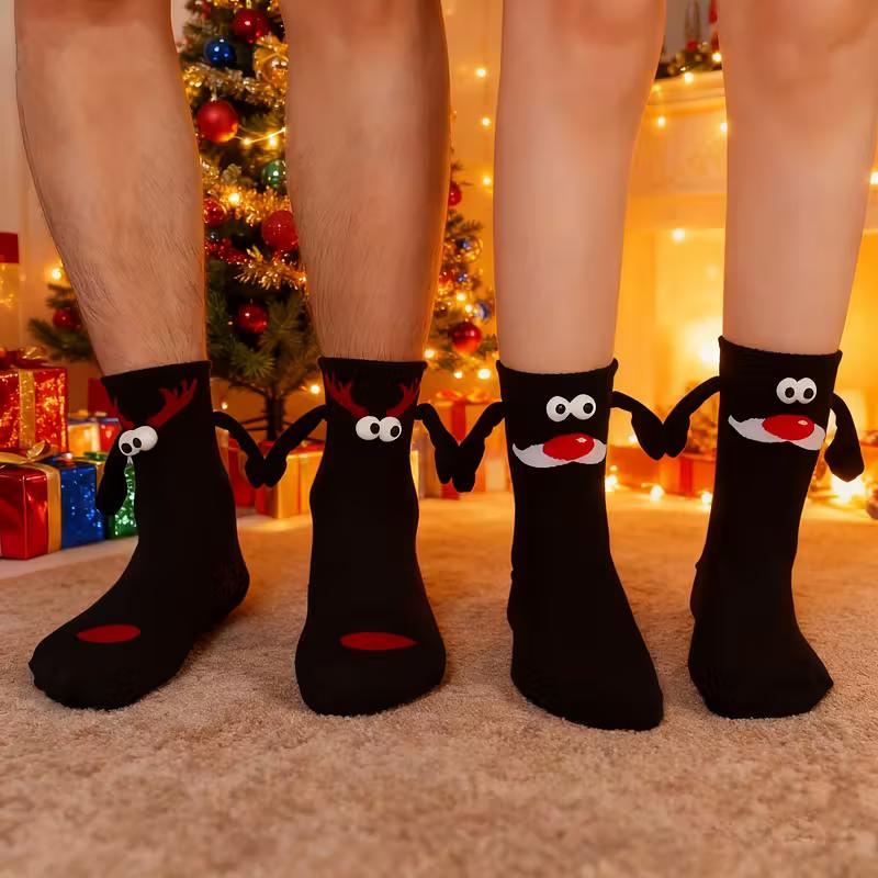1 Pair Knitted Hand-Holding Magnetic Socks – Trendy & Funny Couple Socks for Christmas Gift, Unique & Creative Holiday Gift