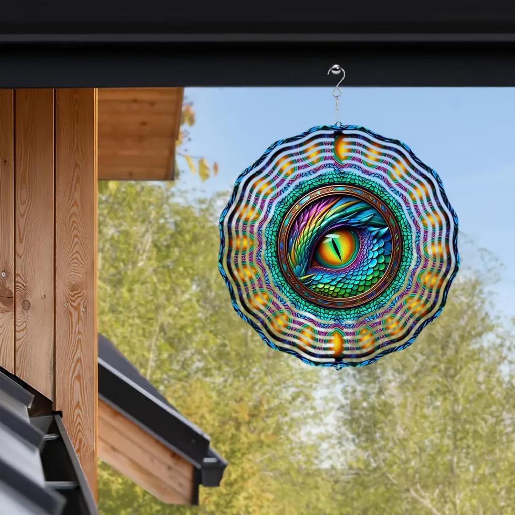 Dragon Eye Wind Spinner - 10-Inch 2D Kinetic Metal Art, 360° Rotating Hook for Smooth Motion, Vibrant Multicolor Outdoor Decor