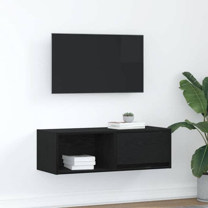 VidaXL Meuble TV chêne noir 80x31x25,5 cm bois d'ingénierie, banc TV, meuble hifi, centre de divertissement, buffet TV, 861456