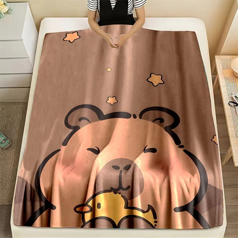 Cartoon Capybara Duck Print Flannel Blanket  AllSeason Home Office Cozy Throw