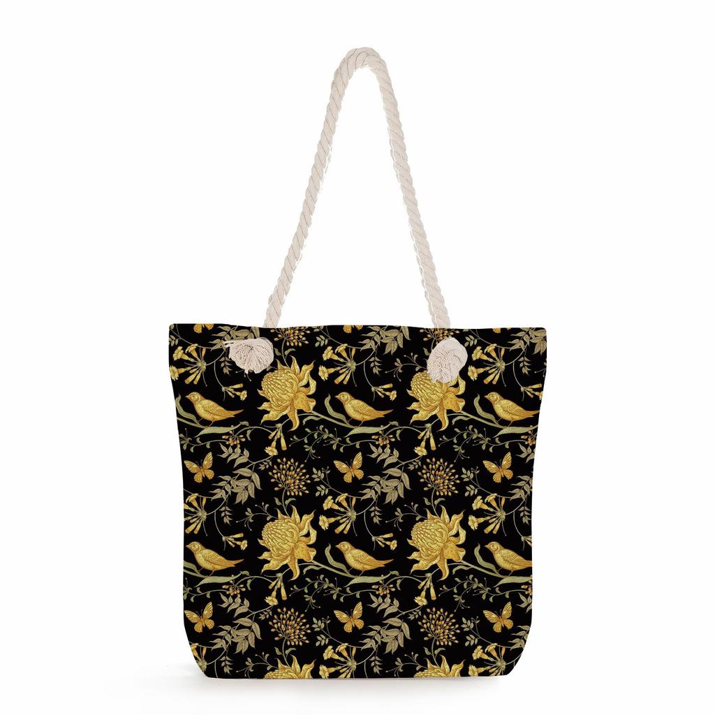 Flowers Print Thick Rope Single-shoulder Beach Bag 7220