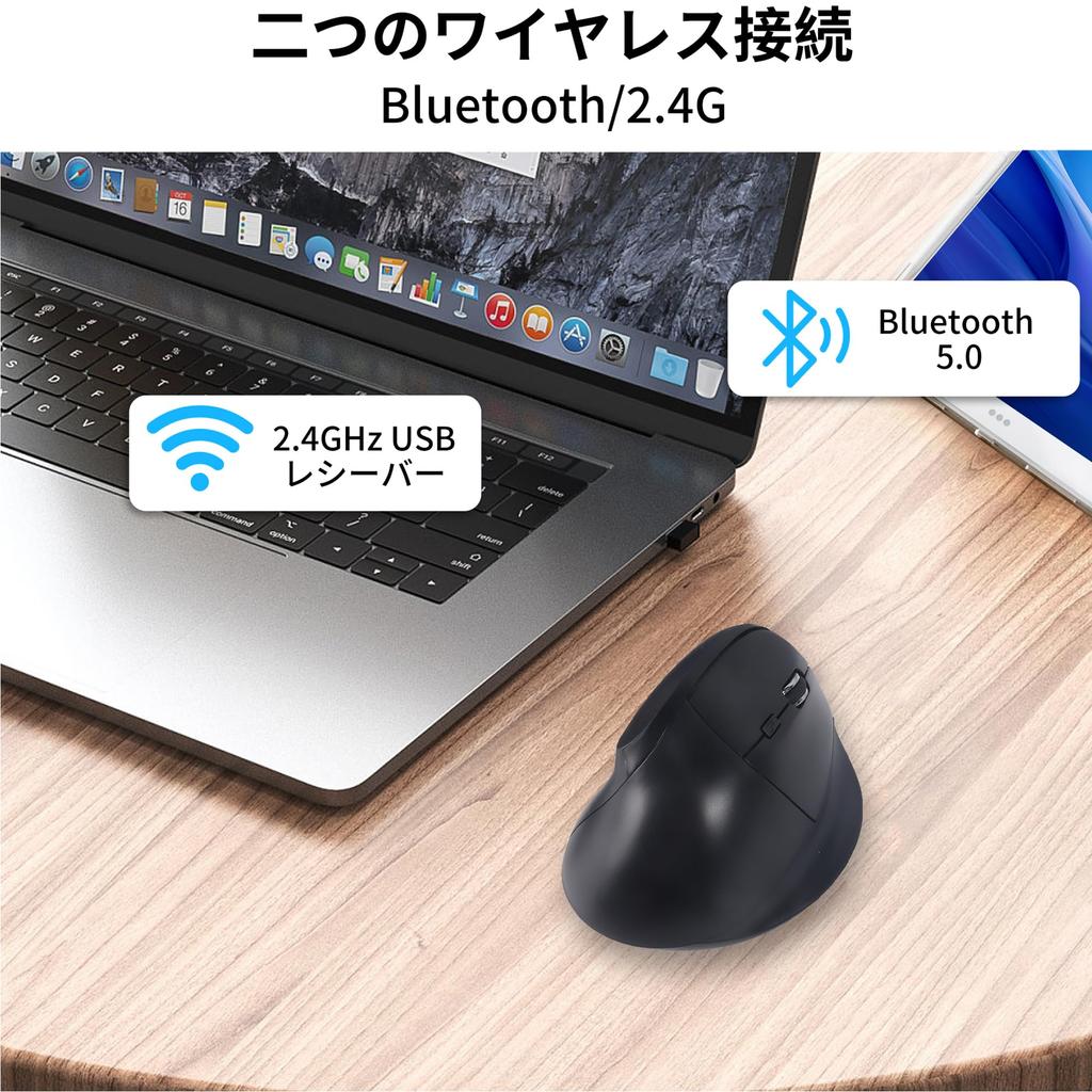 Ergonomic Wireless Mouse, Bluetooth & 2.4G, Vertical Design, Quiet, 7 Buttons, Type-C Rechargeable, 3-Level DPI Switching, USB Multi-Pairing, Power