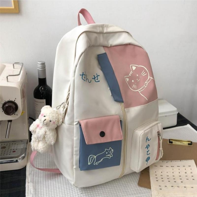 Cute Cat Print Backpack for Girls Large Capacity Student School Bag Leisure Travel Multi Functional Backpack Portable Boy Schoolbag