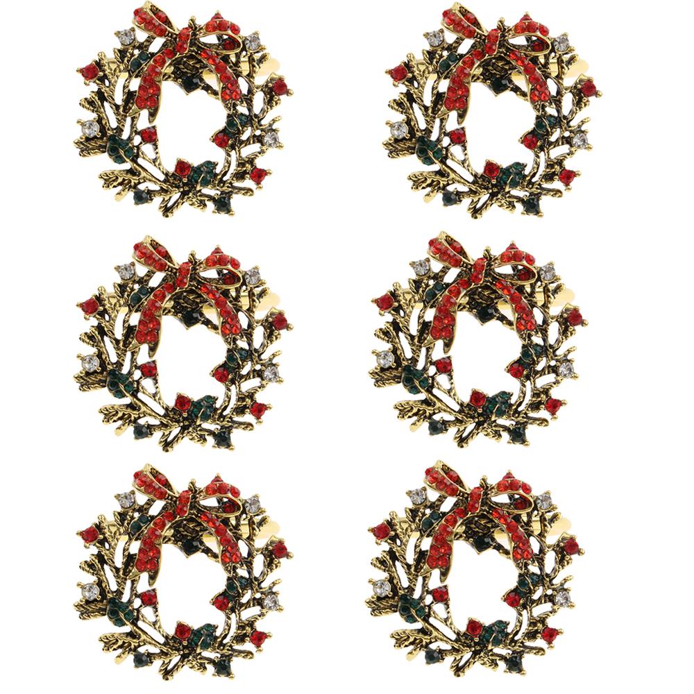 6PCs Christmas Napkin Rings Set Elk Bells Santa Xmas Tree Napkin Buckle 2026 Xmas Table Decoration 2026 New Year Home Decors