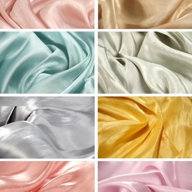 100/300cm Crystal Silk Pearlescent Fabric Bright Face Silk Smooth for Diy Sewing Dress Shirt Wholesale Cloth Apparel Material