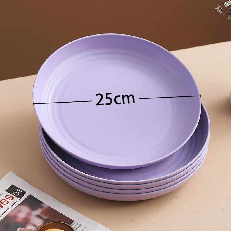 Wheat Straw Round Vegetable Plate Household Large Vegetable Plate Set Drop-Resistant Snack Plastic Plate Fruit Plate