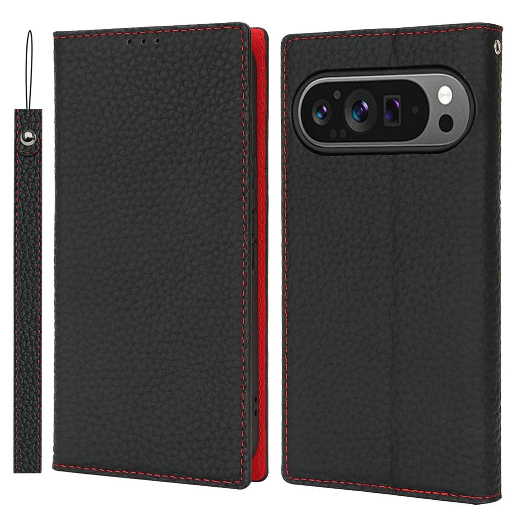 For Google Pixel 10/10 Pro Wallet Case Genuine Cow Leather Phone Cover Litchi Texture