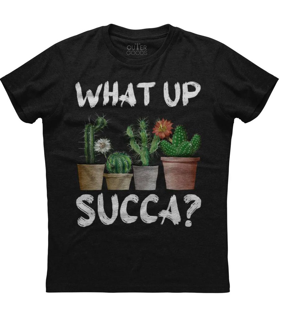 What up Succa Succulent Cactus Pun Tree Unisexs Short Sleeve Cotton Black Tshirt