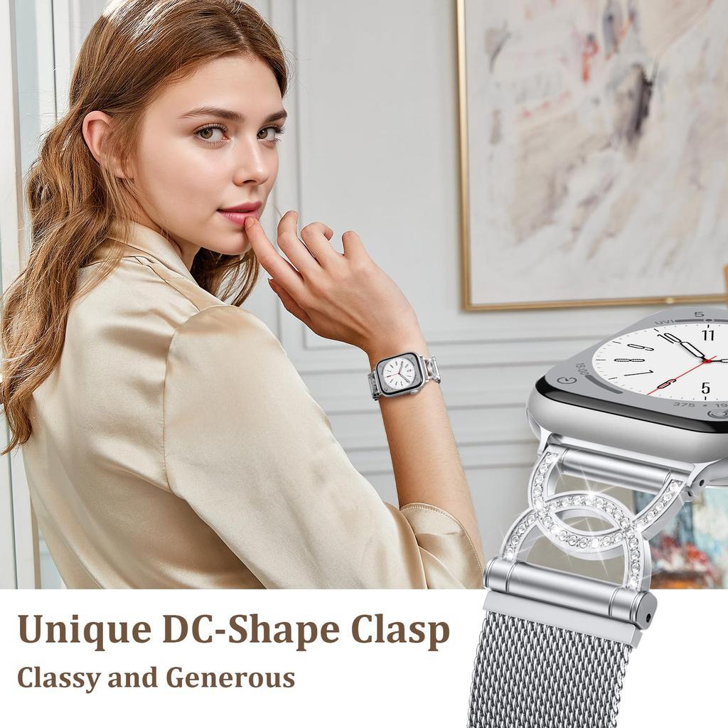 Watch Band For Apple Watch Series 10 Ultra 9 8 7 SE 6 5 4 3 2 1 46mm 49mm 45mm 44mm 42mm DC-Shape Rhinestones Magnetic Stainless Steel Strap