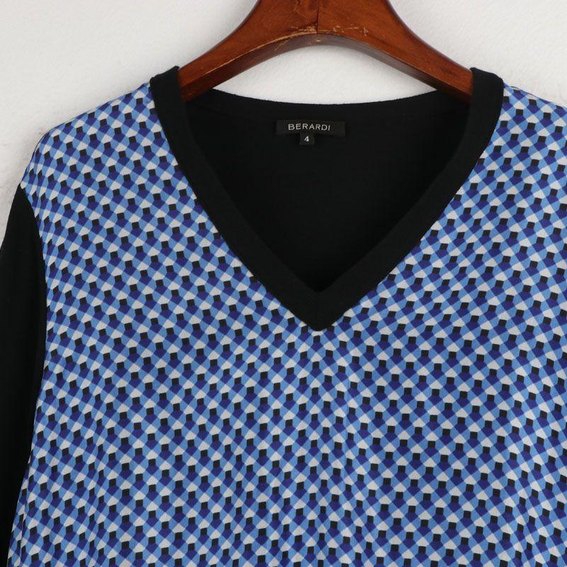 Sunshine Home Autumn New Foreign Trade Orders Exported to Japan Women clothes V-neck Silk Patchwork Plaid Pullover Long sleeve Knit Sweater