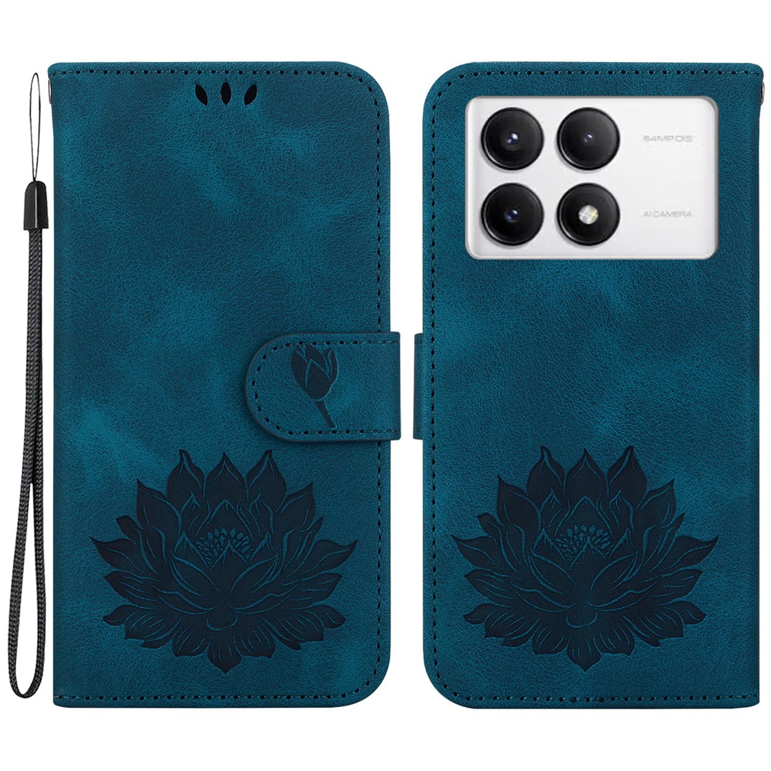 

Для Xiaomi Poco F6 Pro 5G/Redmi K70 5G/K70 Pro 5G Кожаный чехол-кошелек с тиснением лотоса Blue