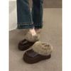 Two Wearing Leather Velvet Birkenstocks for Women In Winter, One Pedal of Fluffy Cotton Shoes, Thick-soled Heightening Snow Boots