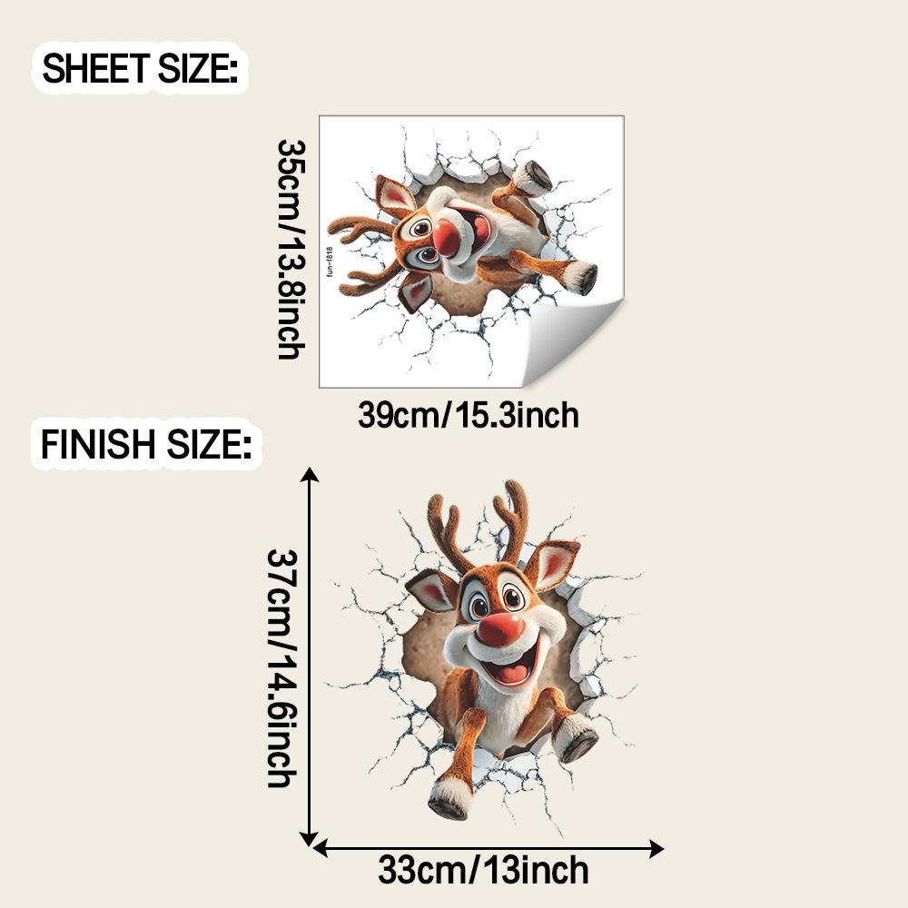 Christmas Atmosphere Breaks Through The Wall Cute Reindeer Living Room Entrance Hall Home Wall Decoration Stickers