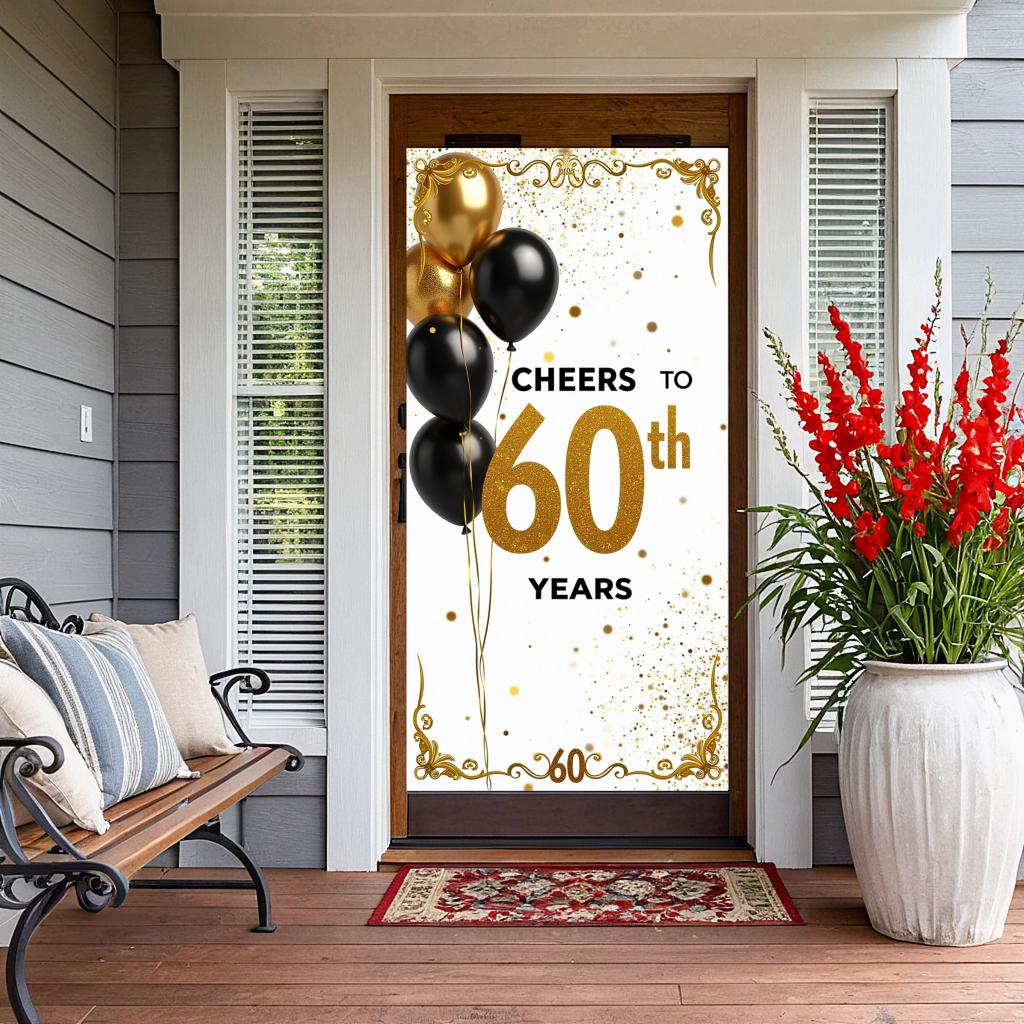 60th Anniversary Banner Cheers To 60 Years Backdrop Glitter Party Decoration Birthday Wedding Event Photography Background Props