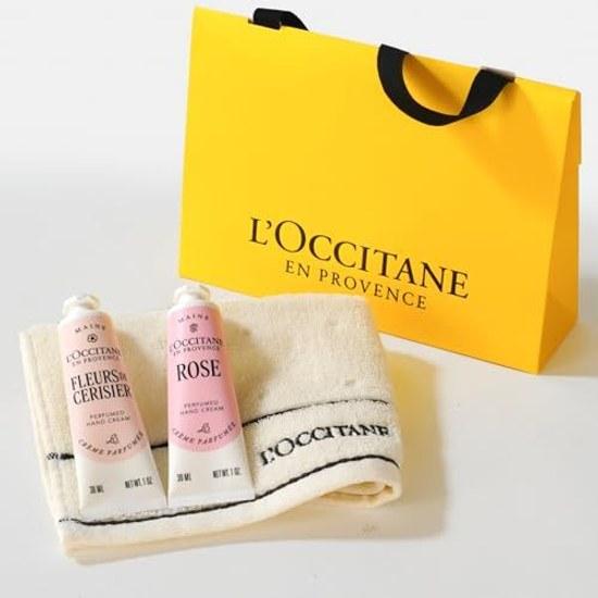 LOCCITANE Fleur de Cerisier Sakura Rose Hand Cream 30mL x 2 bottles towel birthday gift set including message card