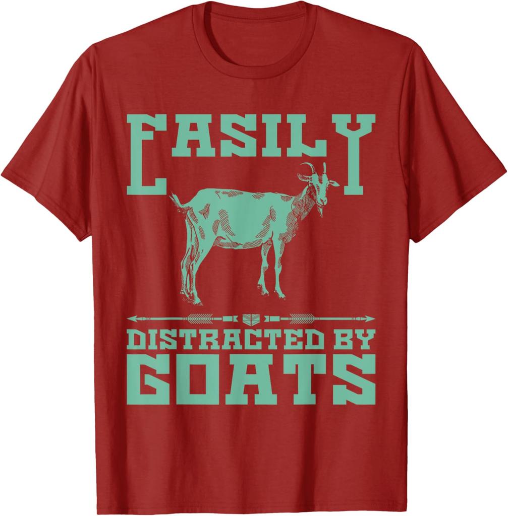 Easily Distracted By Goats Graphic TShirt Mens Casual Short Sleeve Crew Neck Tee