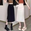 Gefalteter High-Waist A-Linien Bodycon Midi-Rock mit Schlitz für Damen 2025