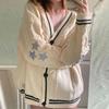 Cardigan lavorato a maglia con stampa di stelle vintage chic, cappotto preppy carino con bottoni e scollo a V, manica lunga, maglione retrò estetico Y2K autunnale