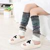 Autumn Winter New Women Shoe Covers Knee Pads Mixed Color Striped Buttons Long Over The Knee Knitted Warm Pile Sock Covers