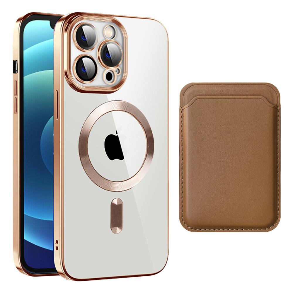 

Magnetic Case for iPhone 12 Pro Max 6.7 inch Shockproof Phone Cover TPU+PC Case with Card Bag Brown