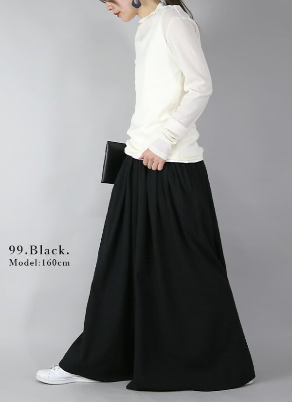 Andit Emural Pants with Elastic Loose Recycled and Brushed Sizes 99 Black Women's Nel-Tuck Wide-Leg Waist, Fit, Sustainable, Fabric, M-L,