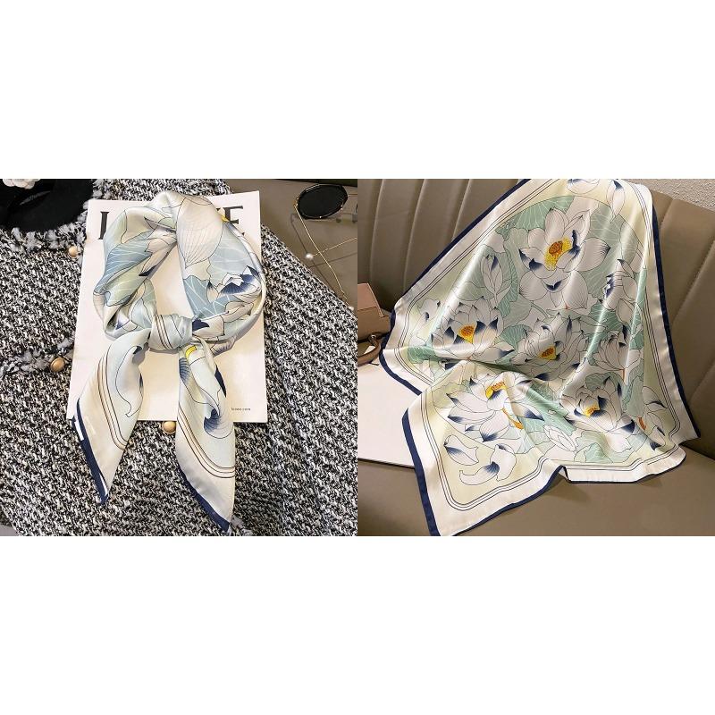 Lenço Quadrado de Seda Estampa Floral de Luxo Mulheres Lenço de Cetim Macio Faixa de Cabelo Lenço de Pescoço Cabeça Hijab Senhora Faixa de Cabelo Foulard Fita de Bolsa