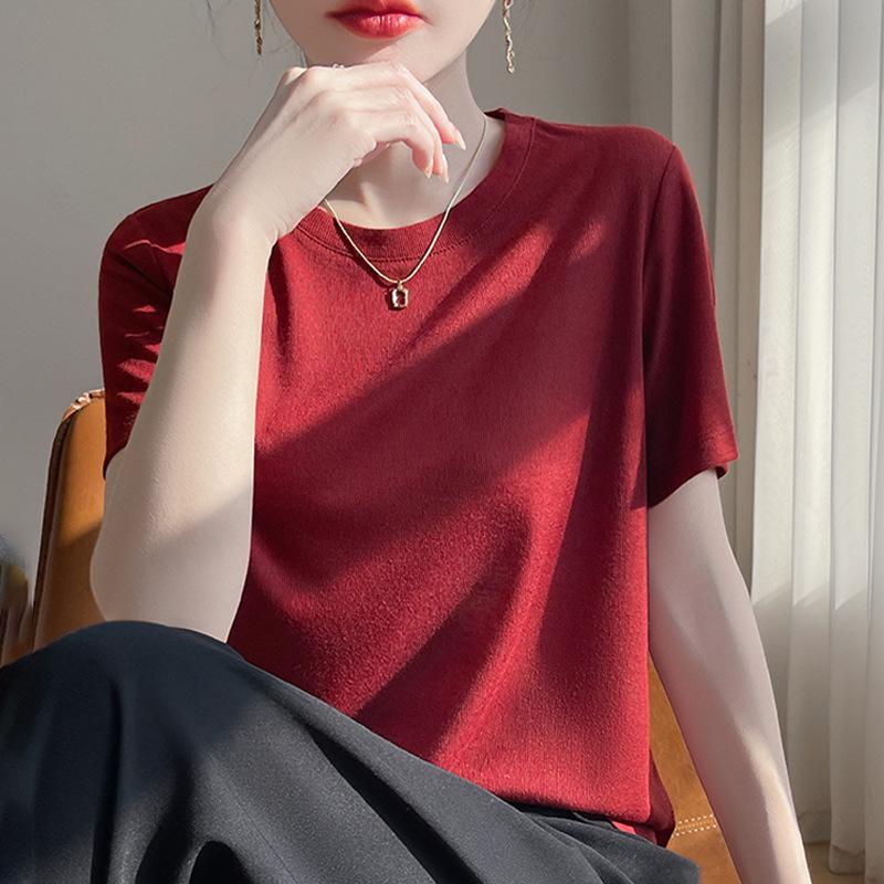 

2025 Summer Women s Loose Round Neck Lyocell T-shirt - Short Sleeve Base Layer Extra Large