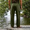 Men's Cotton Linen Drawstring Waist Straight Leg Breathable Long Cargo Pants Casual Loose Fit Trousers with Pockets