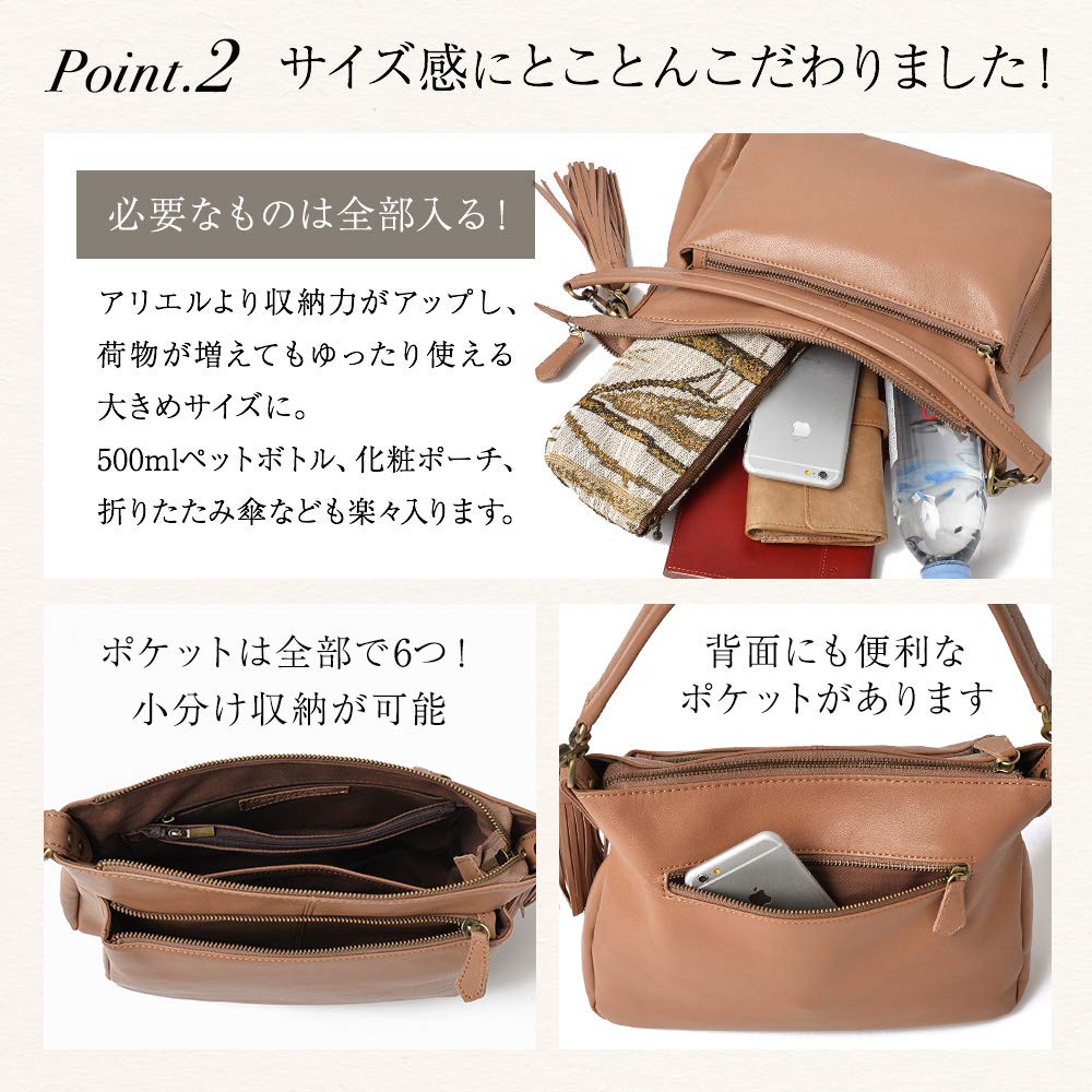 Genuine Leather Shoulder Bag for Goat Ariel Plus Antique White [Notre Favori] Women, Leather, Crossbody, Goat, (Gold Hardware)