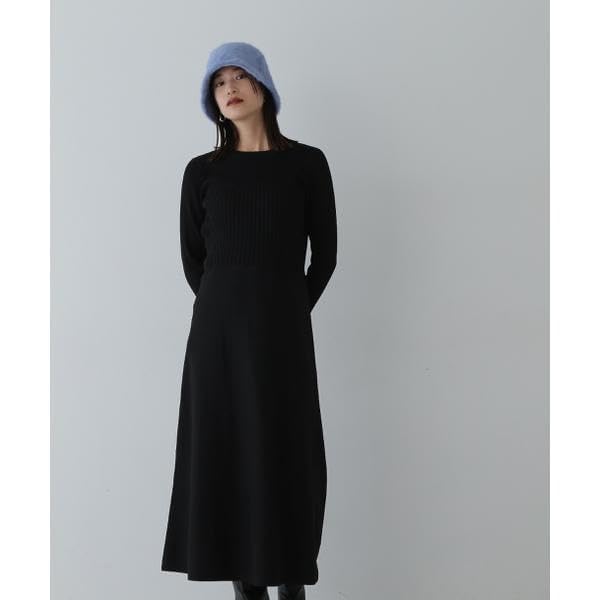 Natural Beauty Casual Bustier Docking Knit Charcoal [N Basic] Dress, Dress, Women's,