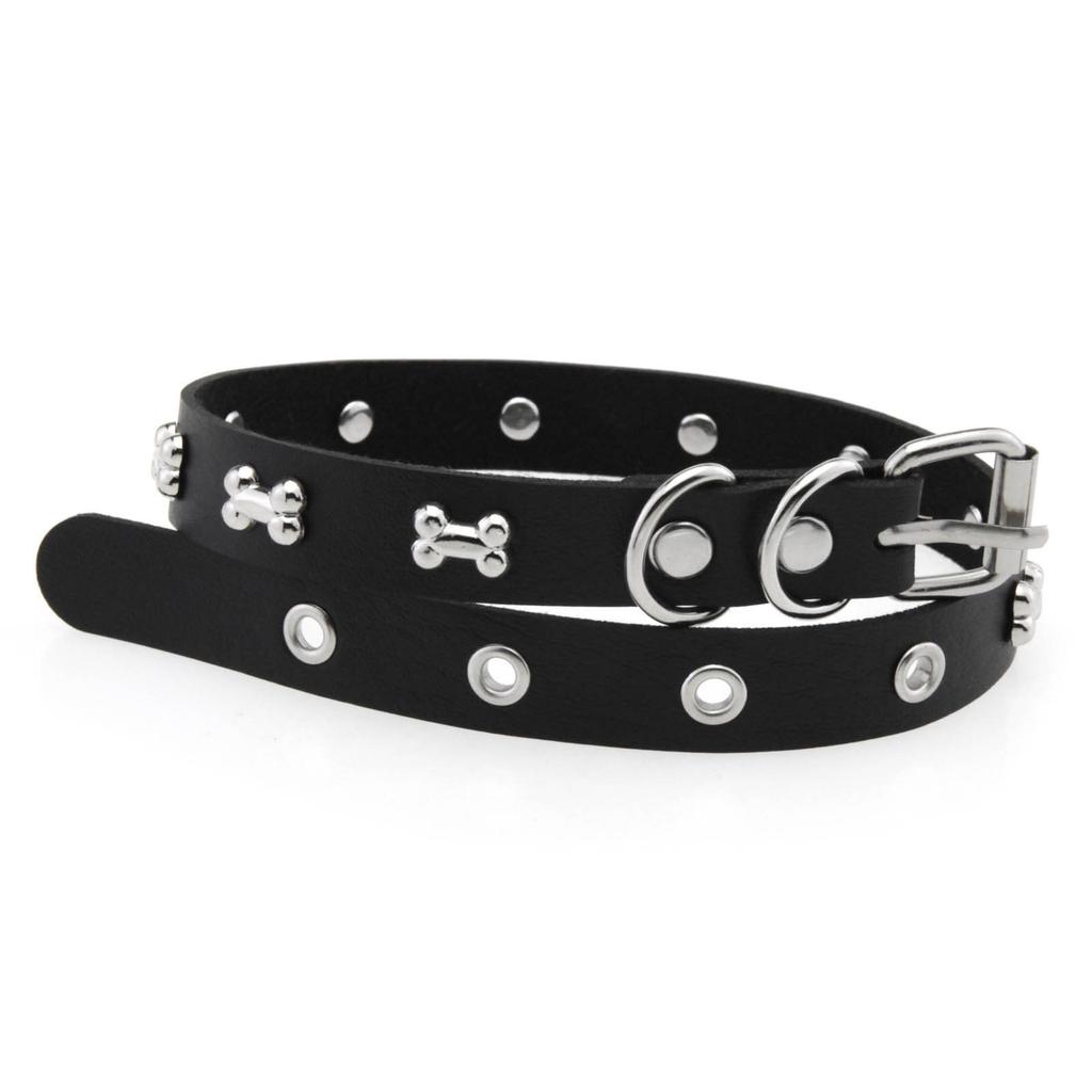 Colar Gargantilha de Couro com Pingente de Osso Estiloso Corrente Ajustável Moda Alternativa Rocker Metal Acessório de Gargantilhas de Couro