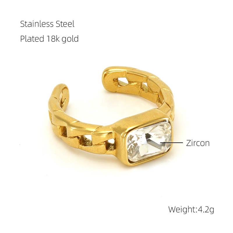 European-American 18k Gold Zircon Retro Open Ring for Women
