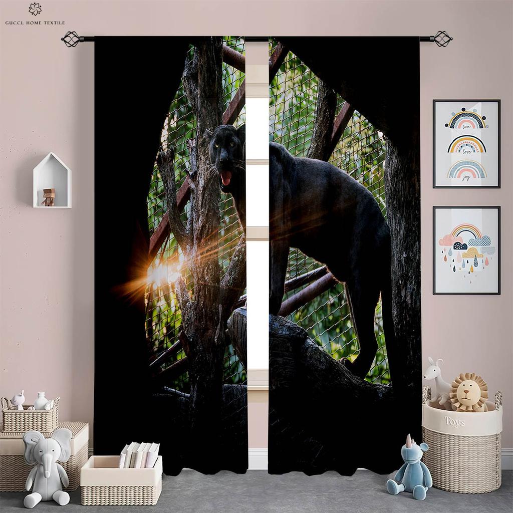 Tiger Cheetah Animal 3D Printing Curtains, Polyester Fiber, Bedroom, Living Room, Study, Kitchen, Window Decoration, 2 Pcs