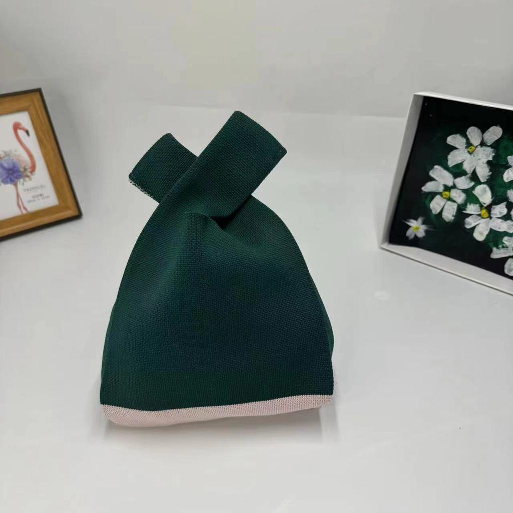 Women's Knot Wrist Bag Handmade Knitted Bag Portable Mini Striped Tote Bucket Phone Bags Large Capacity Autumn Winter Handbags