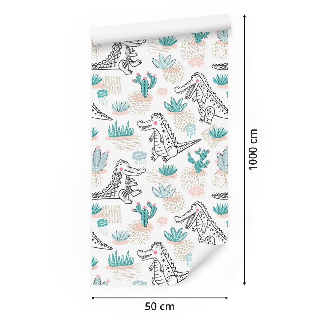 Crocodile cacti and flowers wallpaper for living room and bedroom 50x1000
