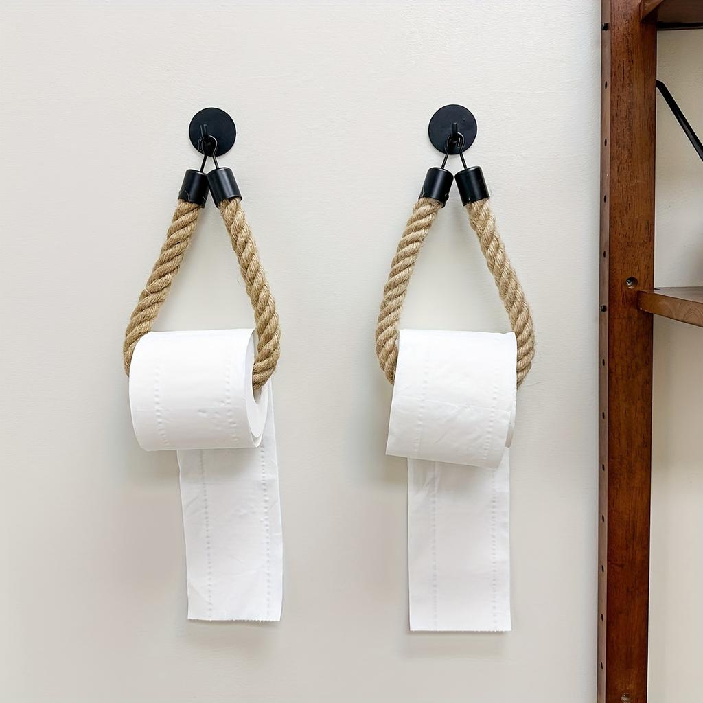 1pc Hemp Rope Self-Adhesive Wall Mounted Toilet Paper Holder - Towel Storage Rack for Home Use