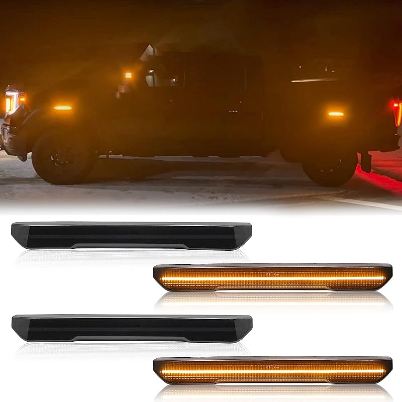4 PCS Smoked Lens LED Side Marker Lights Replacement For Sierra 2500HD 3500HD     2024 2025, Front & Rear Side Marker Lamp Assembly Kit (Smoked Lens