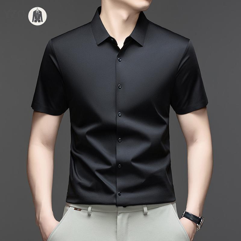 Mens Everyday Shirt Short Sleeve Ice Silk MoistureWicking for Business Events