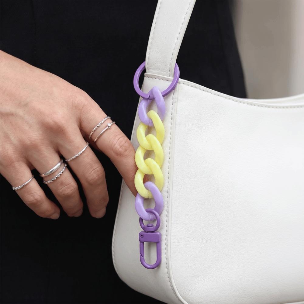 Matte Acrylic Chunky Chain Keychain Macaroon Color Keyring Bag Charm For Women