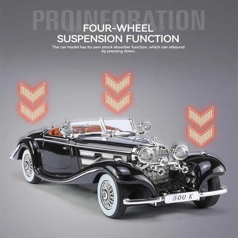 Retro-Stil 1:24 Oldtimermodelle aus Legierung, klassische 500K- und CLK-GTR-Serie, geeignet für junge Leute zum Sammeln und Ausstellen von Geschenken und Spielzeugen für Jungen