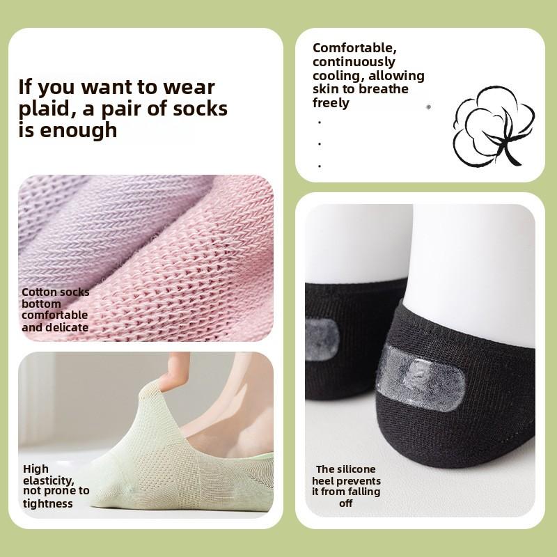 5 Pairs of Women's Spring and Summer Boneless Deodorant Absorbent Invisible Cotton Shallow Mouth Non Slip Socks
