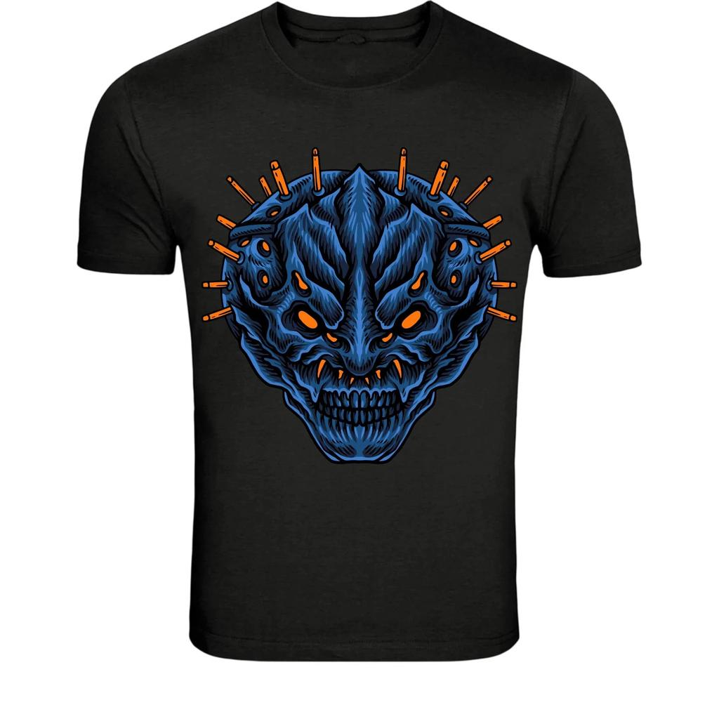 Spiked Dark Demon Skull T-Shirt - Evil Monster Horror Graphic Tee