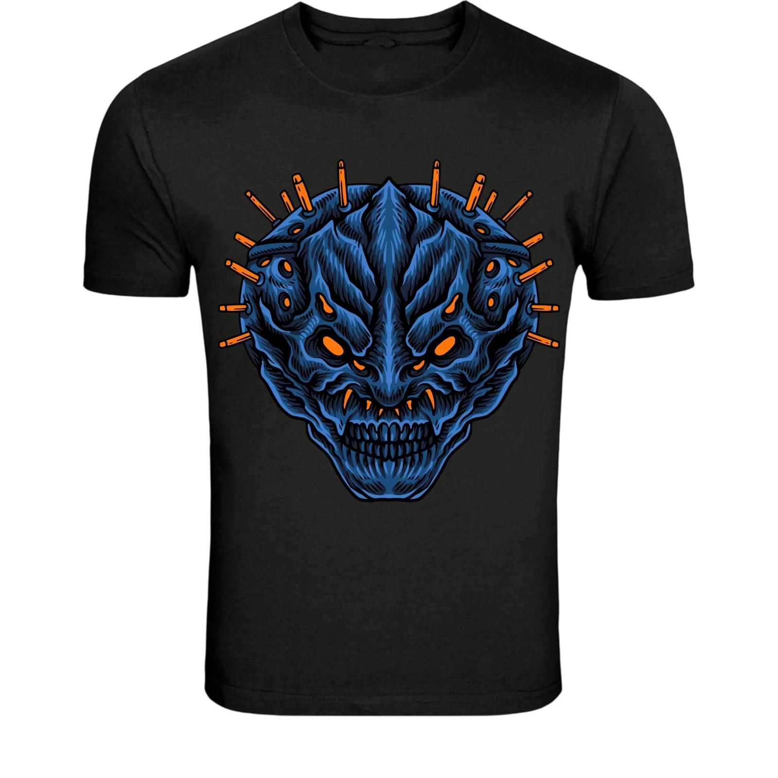 Spiked Dark Demon Skull T-Shirt - Evil Monster Horror Graphic Tee 2XL
