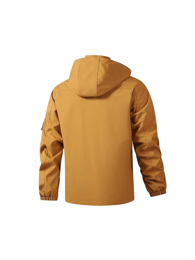 European Men's Casual Hooded Windbreaker Jacket with Detachable Hood, Plus Size.