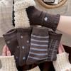 Coffee-colored Wool Socks for Women, Mid-calf Socks for Autumn and Winter, Thickened Cashmere Warm, Retro Heart-shaped Striped Long Socks