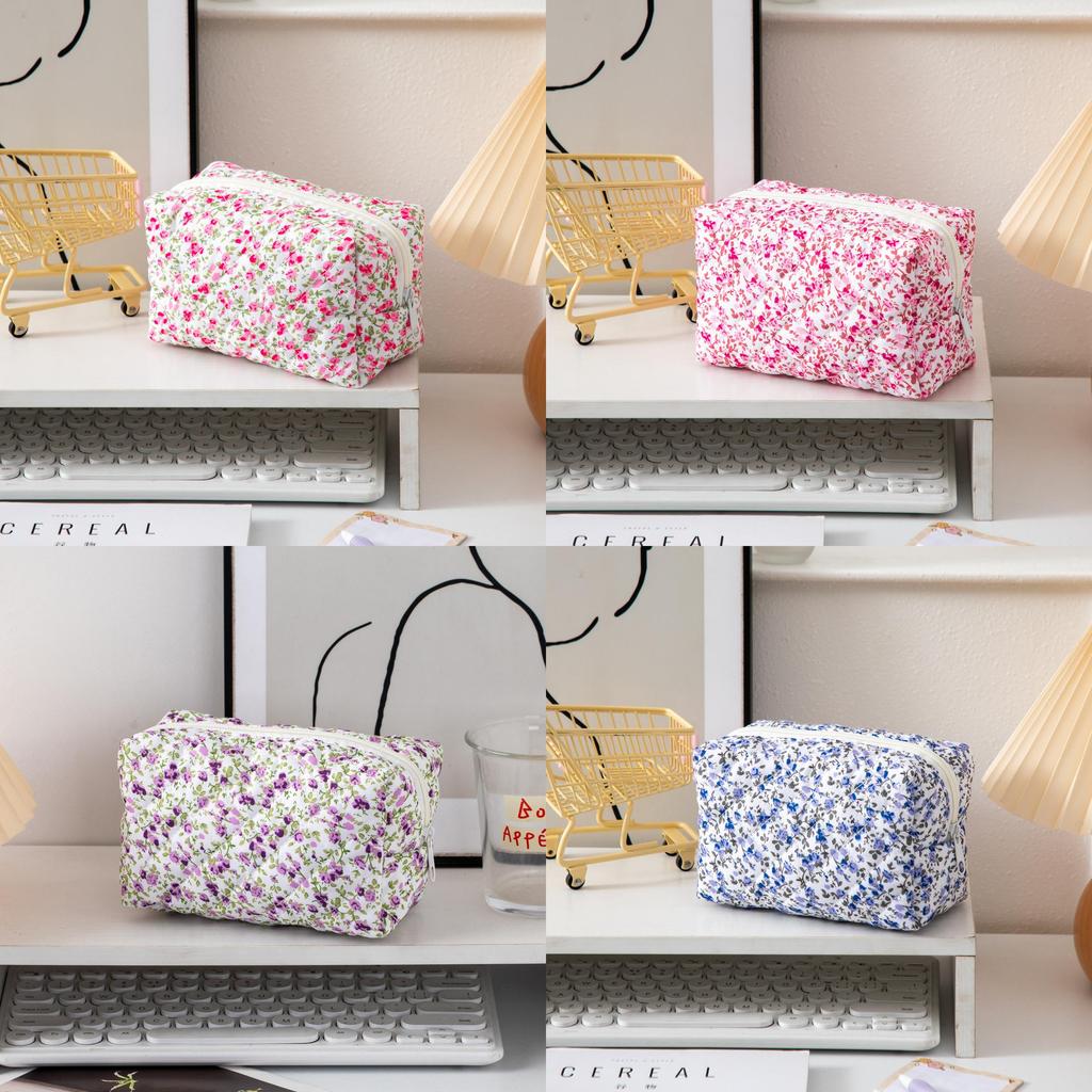 Floral Handheld Cosmetic Bag With Zipper For Travel And Daily Use