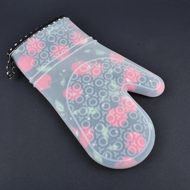 1 PZ Guanti da Cucina in Silicone Resistenti al Calore Manopole da Forno Guanto da Cucina in Silicone più Spesso Guanti da Forno a Microonde con Stampa da Cucina
